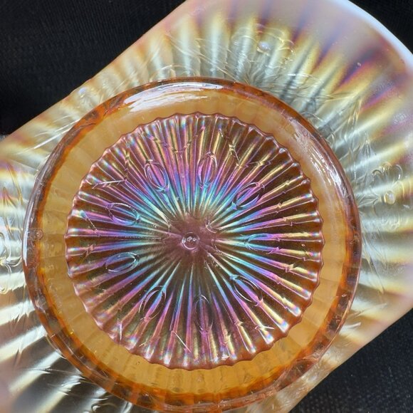 Dugan Caroline Peach Opal Opalescent Carnival Glass Handled Basket Bowl Antique - Picture 10 of 16